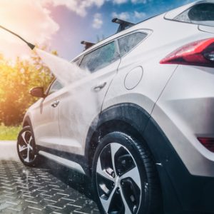 Manual,Car,Wash,With,Pressurized,Water,In,Car,Wash,Outside.